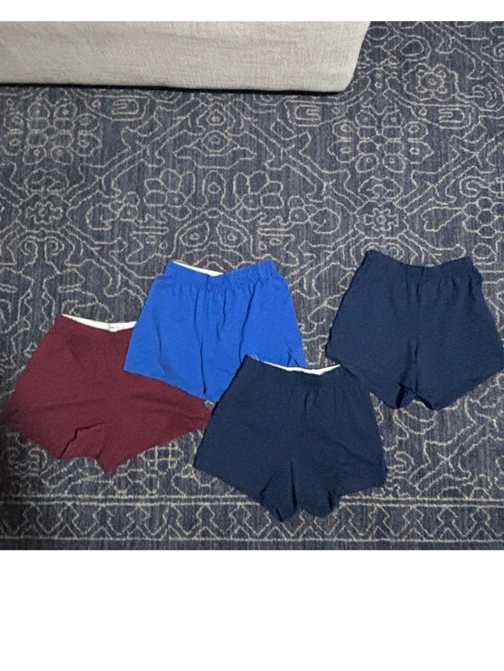 Soffe Junior’s Athletic Shorts 4-Pack in Navy, Royal Blue, Burgundy